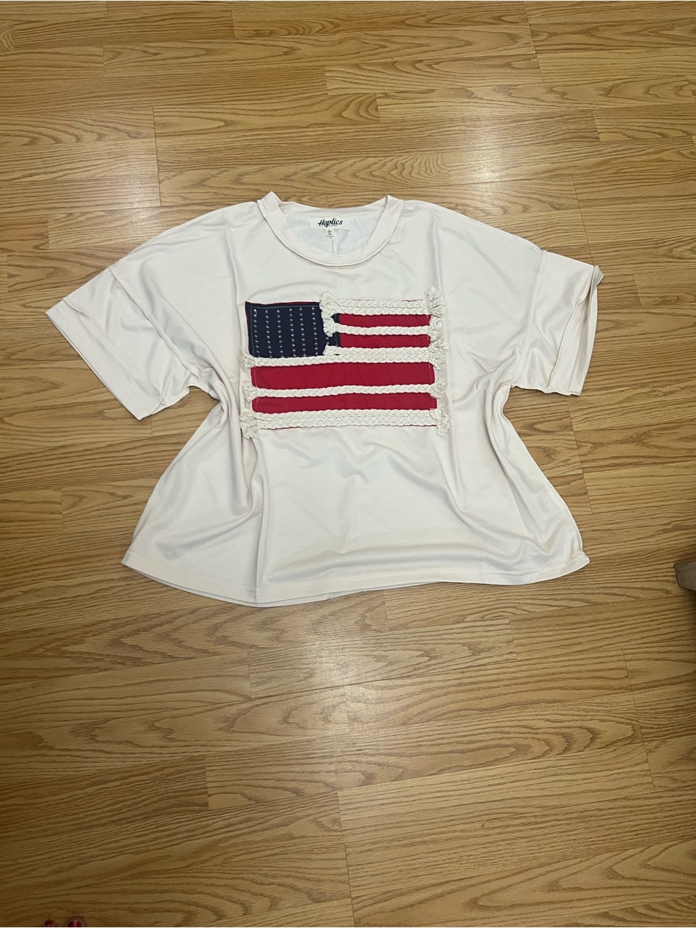 White Short-Sleeve Tee with Flag Applique